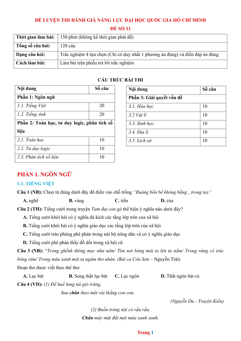 Xem trước trang 1 của "Bộ 10 Đề Luyện Thi Đánh Giá Năng Lực Đại Học Quốc Gia TP. Hồ Chí Minh 2024 - Bộ 2"