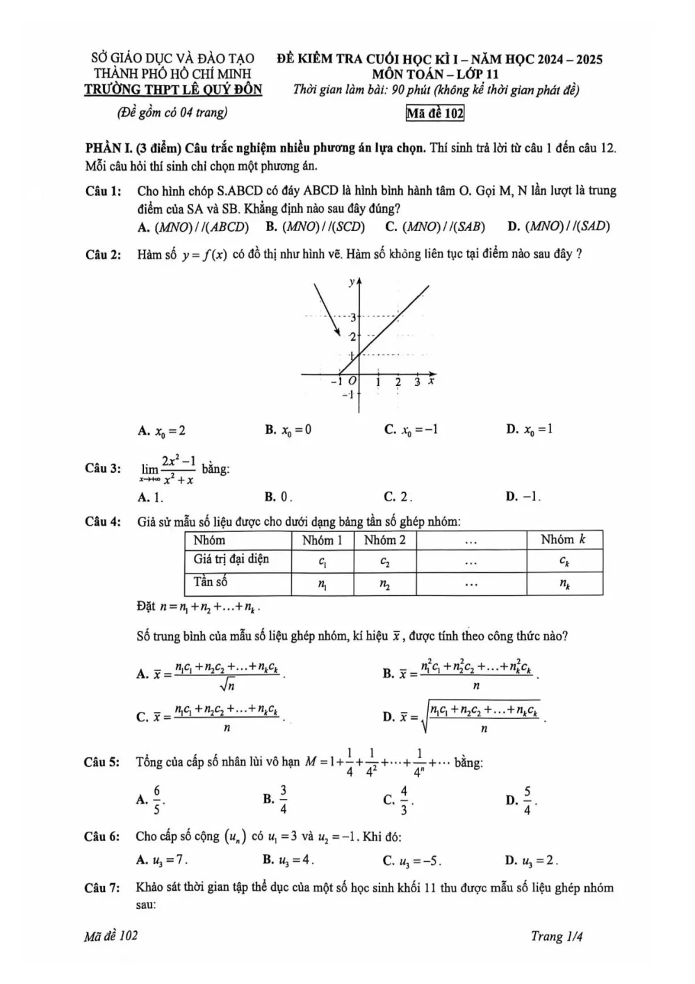 Xem trước trang 1 của "Đề cuối học kỳ 1 Toán 11 - Trường THPT Lê Quý Đôn - TP. Hồ Chí Minh (2024-2025)"