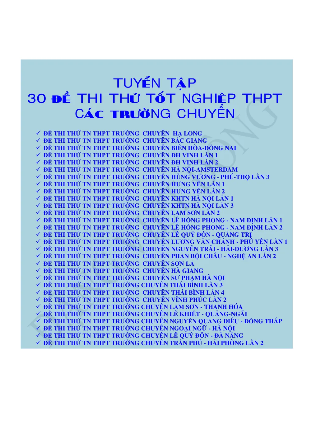 Xem trước trang 1 của "Tuyển Tập 30 Đề Thi Thử Tốt Nghiệp THPT Các Trường Chuyên"