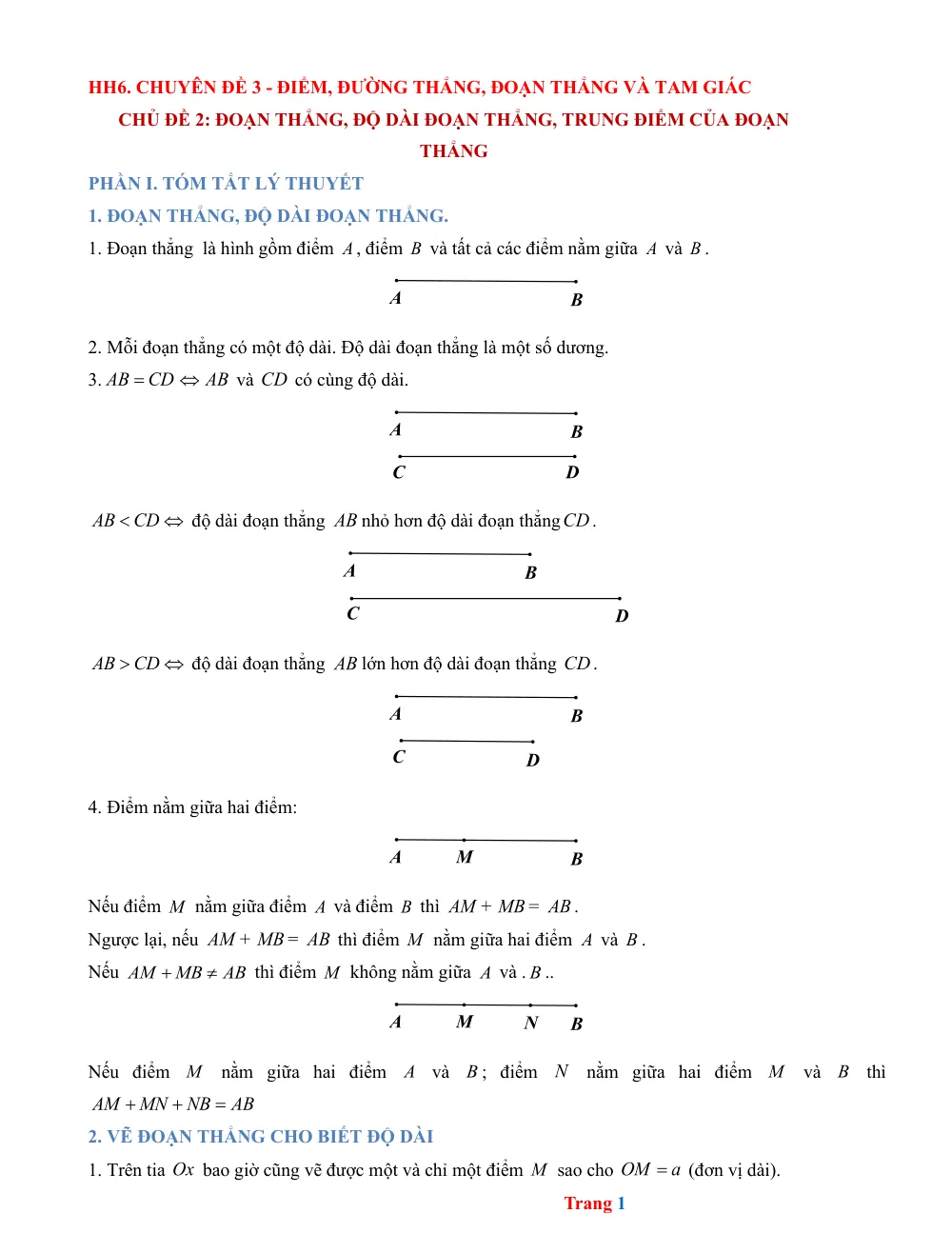 Xem trước trang 1 của "HH6. Chuyên đề 3 - Điểm, Đường Thẳng, Đoạn Thẳng và Tam Giác Chủ đề 2: Đoạn Thẳng, Độ Dài Đoạn Thẳng, Trung Điểm Của Đoạn Thẳng"