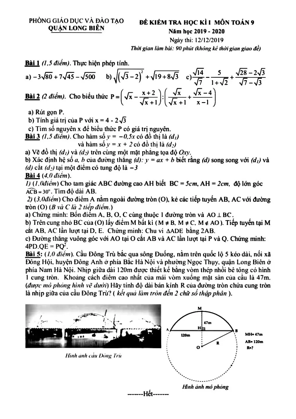 Xem trước trang 1 của "Đề Thi HK1 Toán 9 Năm Học 2019-2020 - Phòng GDĐT Long Biên - Hà Nội"