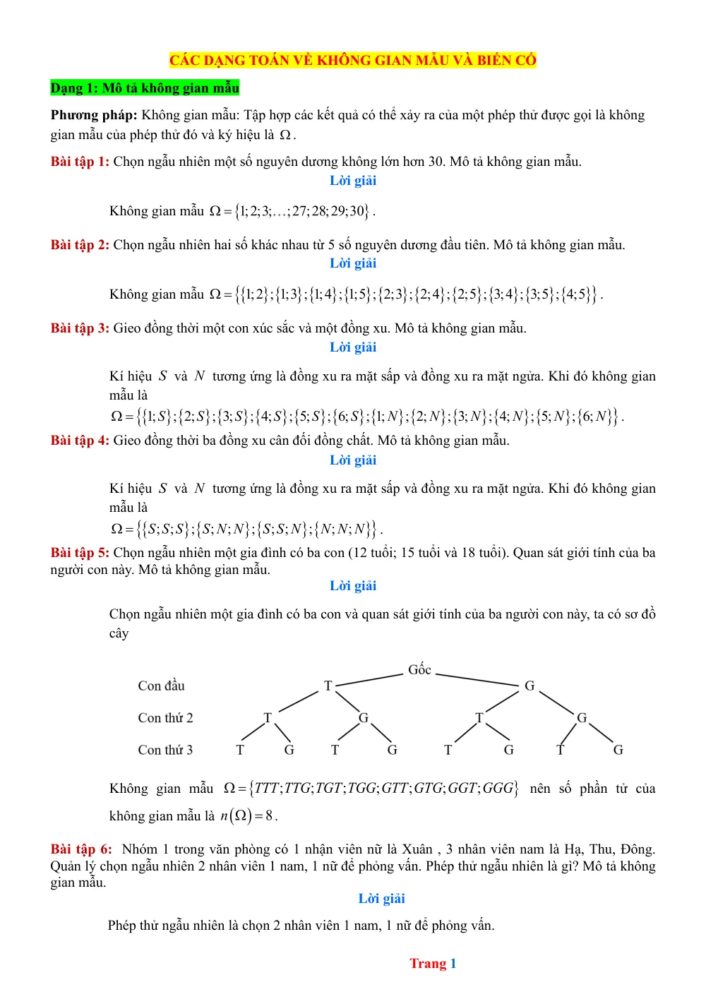 Xem trước trang 1 của "Các dạng toán về Không gian mẫu và Biến cố - Lớp 10 (kèm lời giải)"