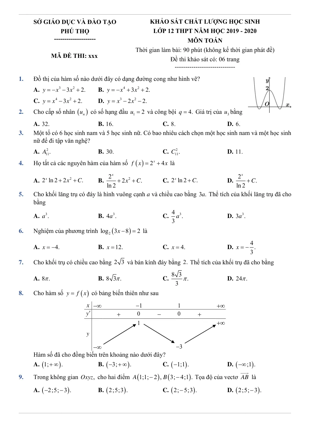 Xem trước trang 1 của "Khảo Sát Chất Lượng Lớp 12 - Môn Toán Năm Học 2019-2020 - Sở GDĐT Phú Thọ"