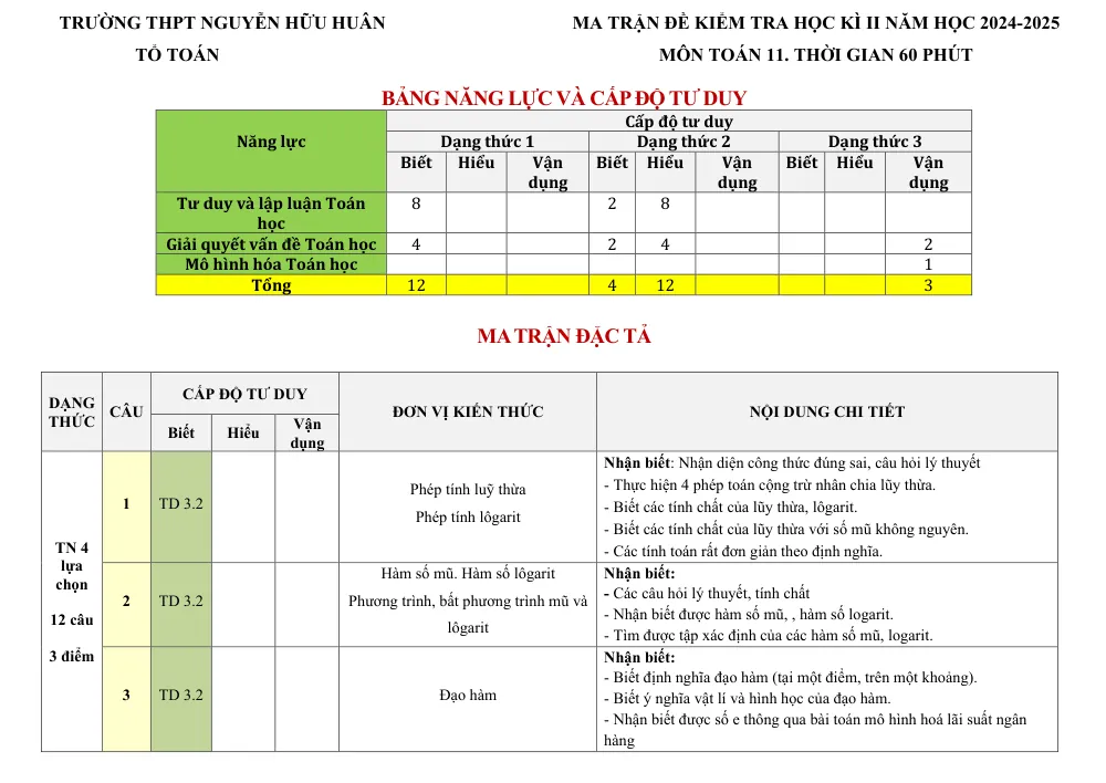 Xem trước trang 1 của "Đề kiểm tra học kỳ 2 Toán 11 năm học 2024-2025 - Trường THPT Nguyễn Hữu Huân - TP. Hồ Chí Minh"