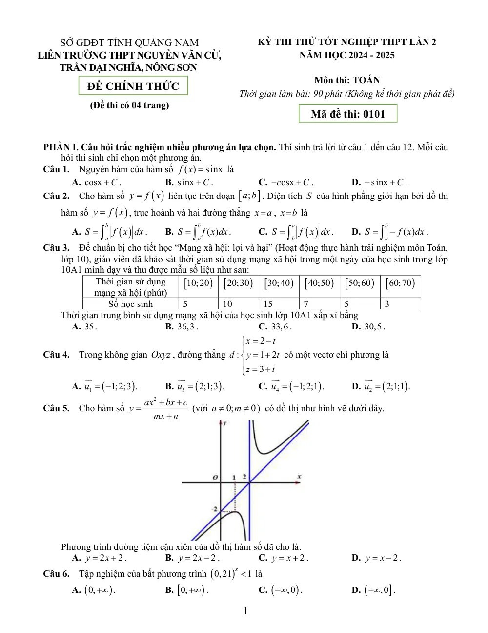 Xem trước trang 1 của "Đề Thi Thử Tốt Nghiệp THPT 2025 - Môn Toán Lần 2 - Liên Trường THPT Nguyễn Văn Cừ, Trần Đại Nghĩa, Nông Sơn - Tỉnh Quảng Nam"