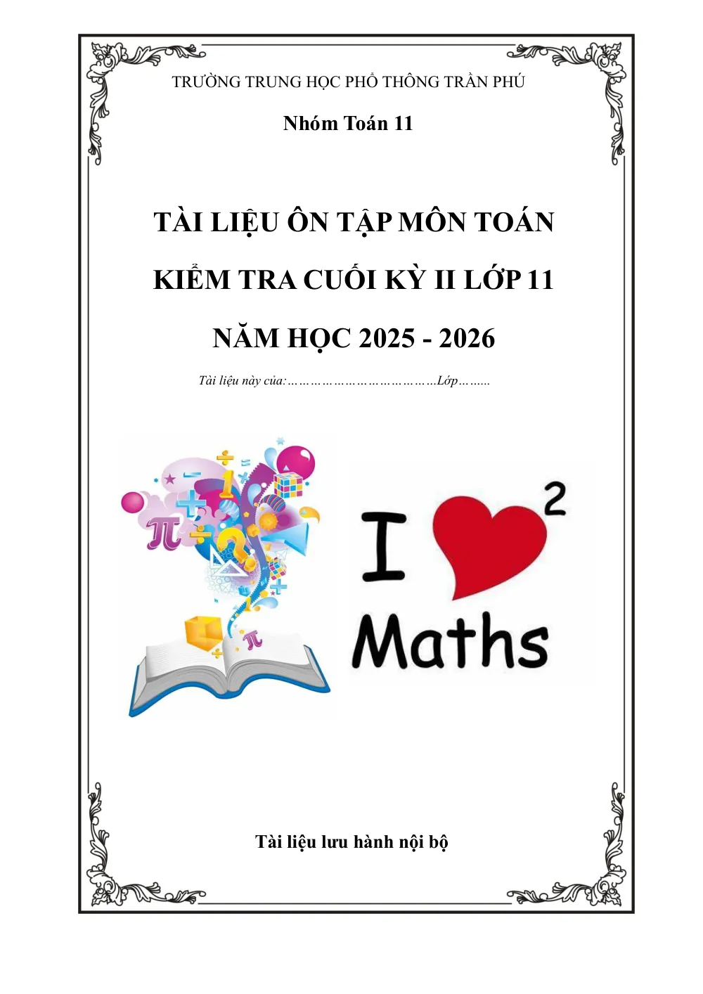 Xem trước trang 1 của "Tài liệu ôn tập cuối kỳ II - Toán 11 - Năm học 2025-2026 - Trường THPT Trần Phú - Đà Nẵng"