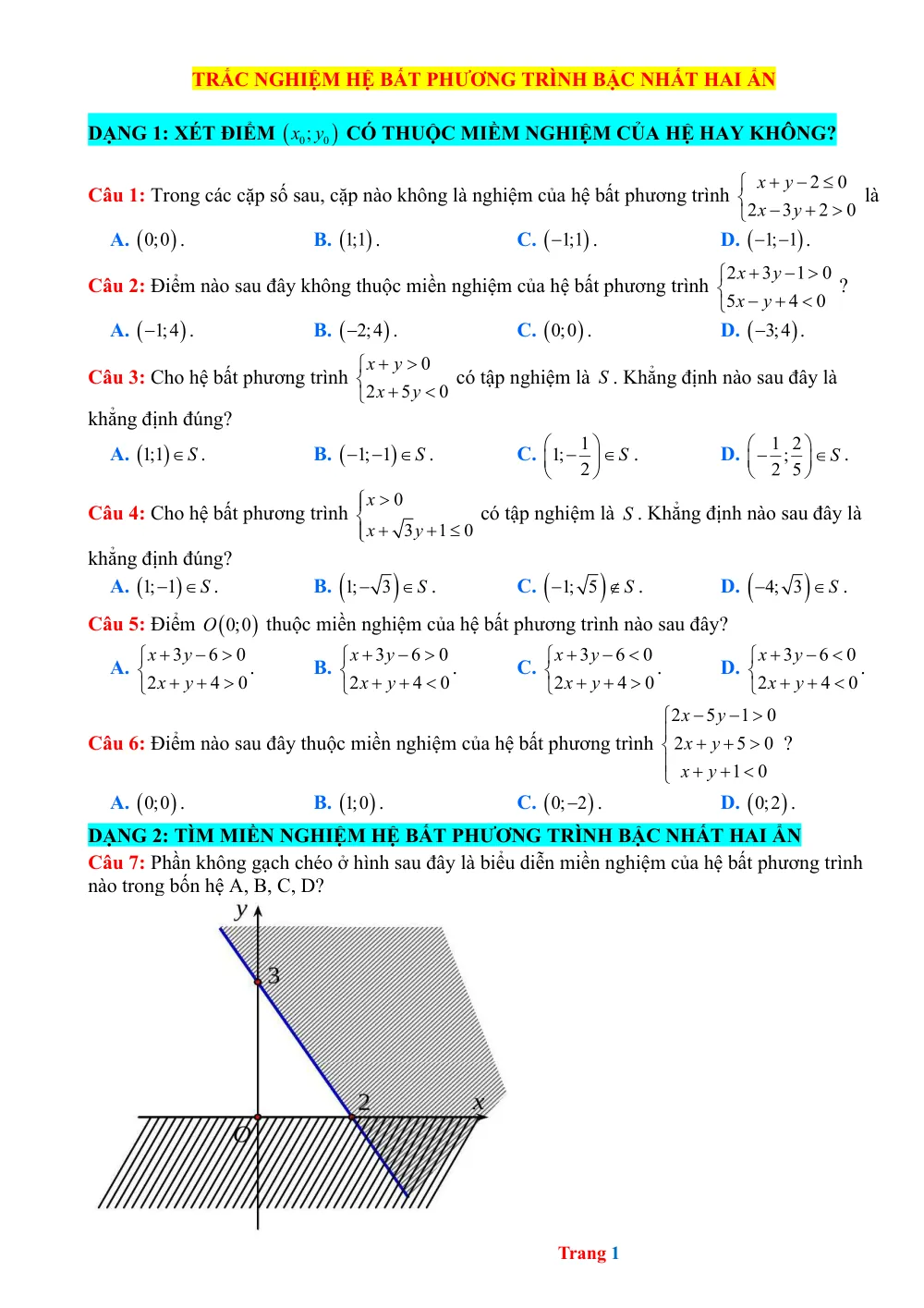 Xem trước trang 1 của "25 Câu Trắc Nghiệm Hệ Bất Phương Trình Bậc Nhất Hai Ẩn"