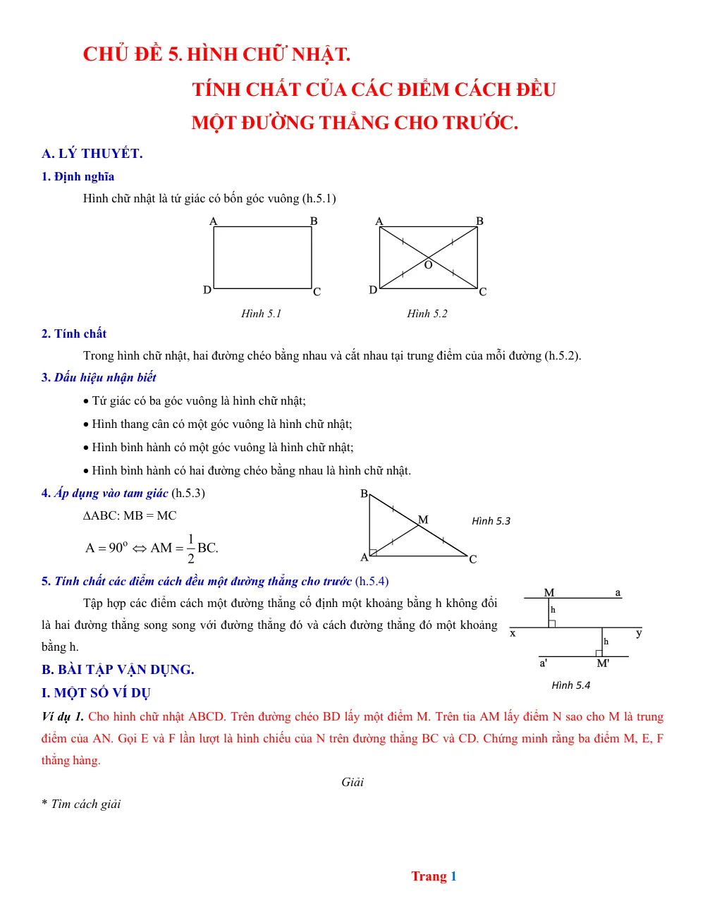 Xem trước trang 1 của "Toán 8 - Chủ đề 5: Hình chữ nhật, Đường thẳng song song - Lý thuyết"
