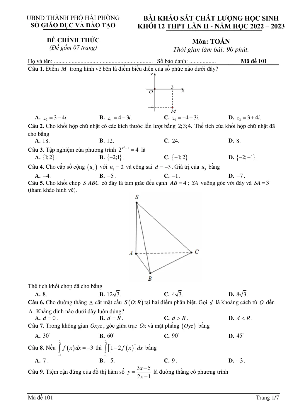 Xem trước trang 1 của "Bài Khảo Sát Chất Lượng Học Sinh Khối 12 THPT Lần II - Năm Học 2022-2023 - Môn Toán - Sở GD&ĐT Hải Phòng"