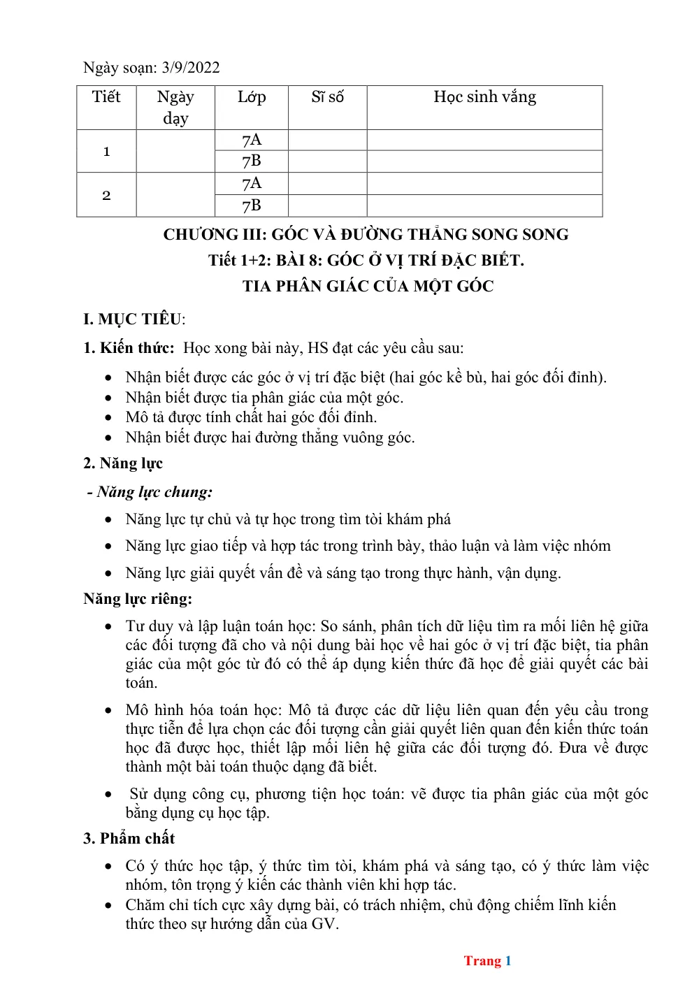 Xem trước trang 1 của "Hình học 7 - Học kỳ 1 (2022)"