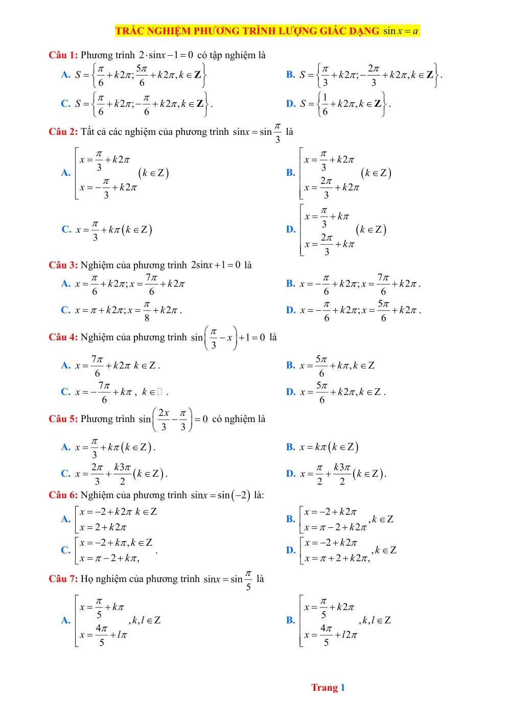 Xem trước trang 1 của "Toán 11 - Phương Trình Lượng Giác Dạng - (không rõ tỉnh)"