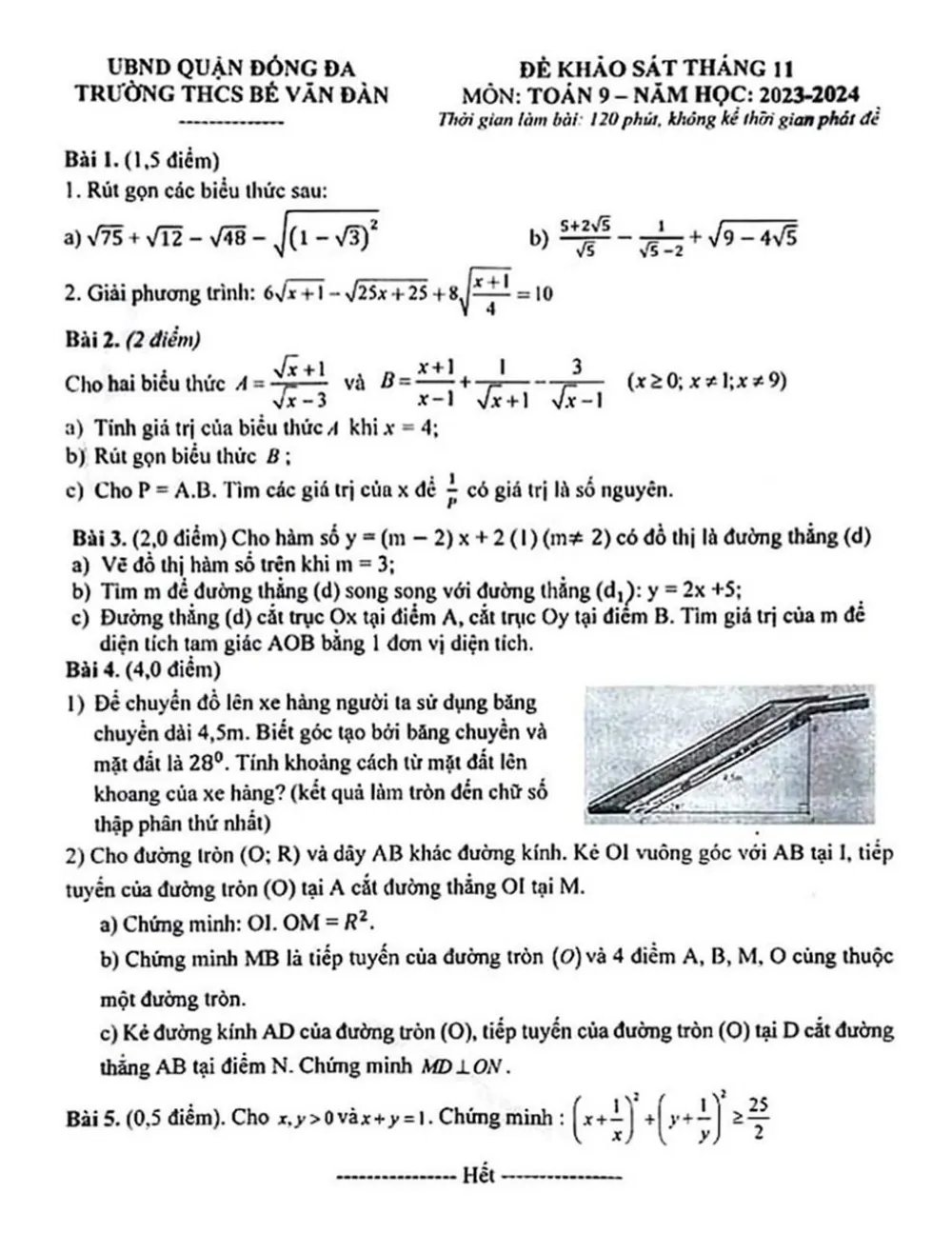 Xem trước trang 1 của "Đề Khảo Sát Toán 9 Tháng 11 Năm 2023 - Trường THCS Bế Văn Đàn - Hà Nội"