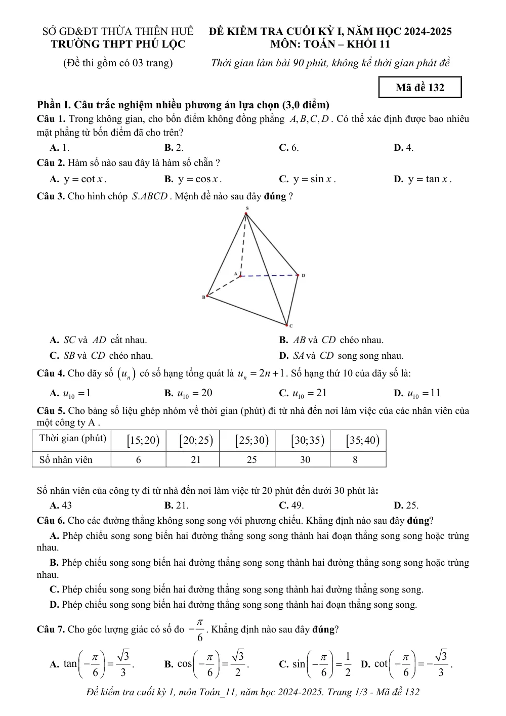Xem trước trang 1 của "Đề kiểm tra cuối kỳ 1 Toán 11 - Năm học 2024-2025 - Trường THPT Phú Lộc - TT Huế"