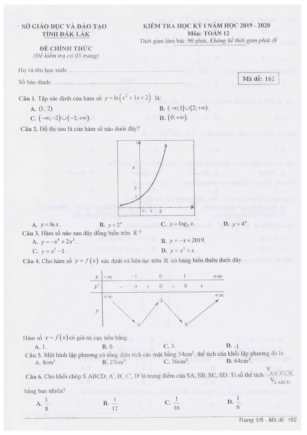 Xem trước trang 1 của "Đề thi HK1 Toán 12 - Năm học 2019-2020 - Sở GDĐT Đắk Lắk"