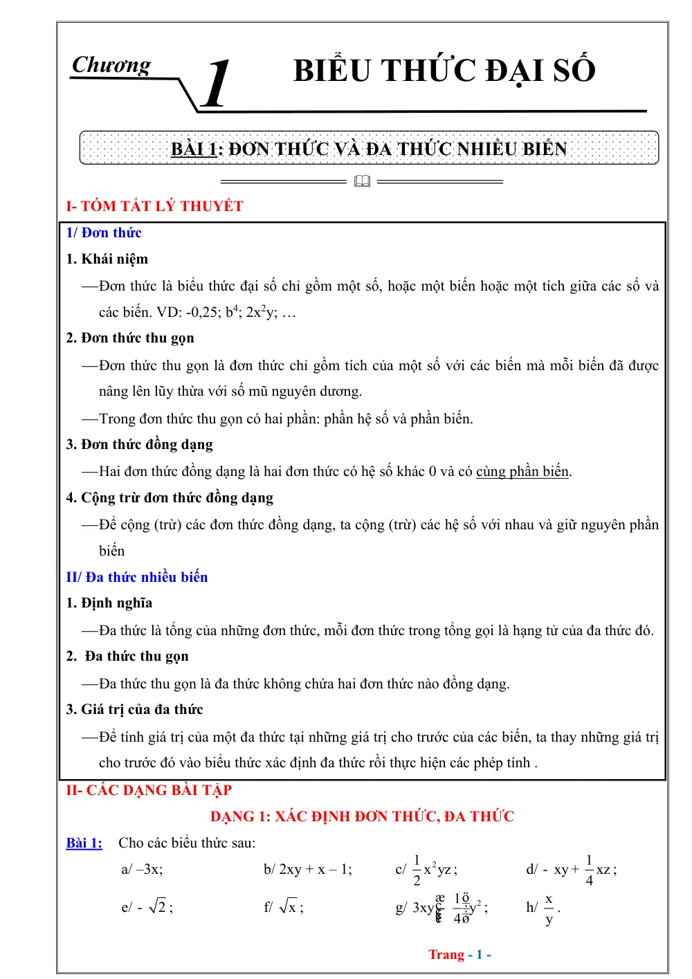 Xem trước trang 1 của "Tóm tắt lý thuyết Toán 8 - Học kỳ 1"