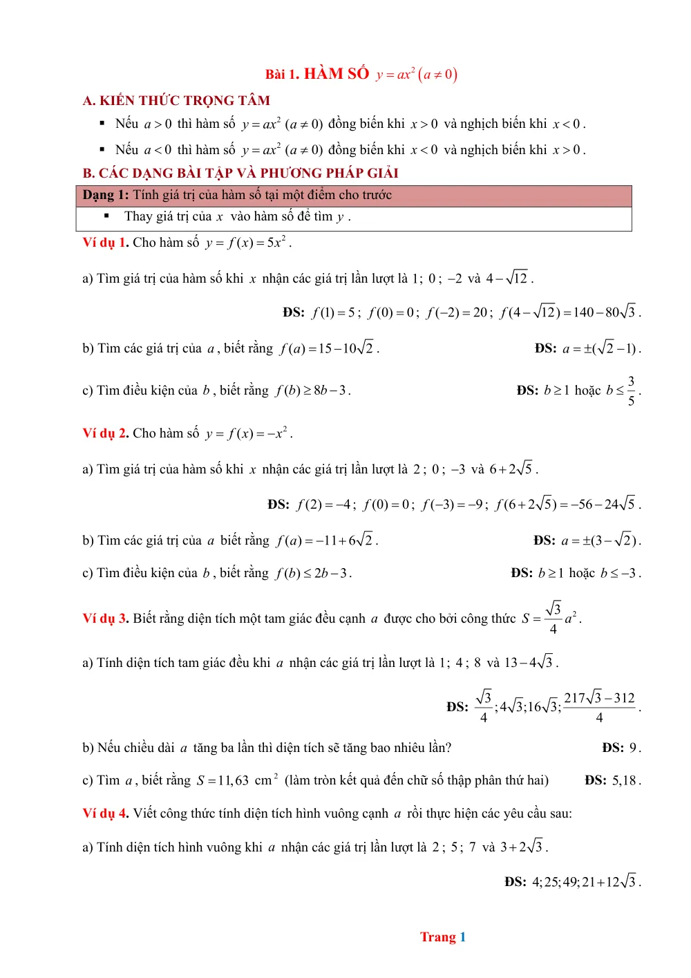 Xem trước trang 1 của "Bài 1. Hàm số - Toán 9"