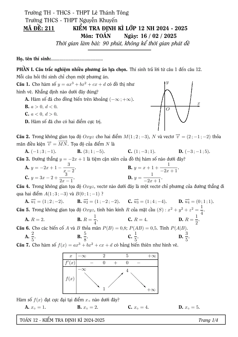 Xem trước trang 1 của "Đề Kiểm Tra Toán 12 - Trường THPT Nguyễn Khuyến Lê Thánh Tông - TP. Hồ Chí Minh (2025)"