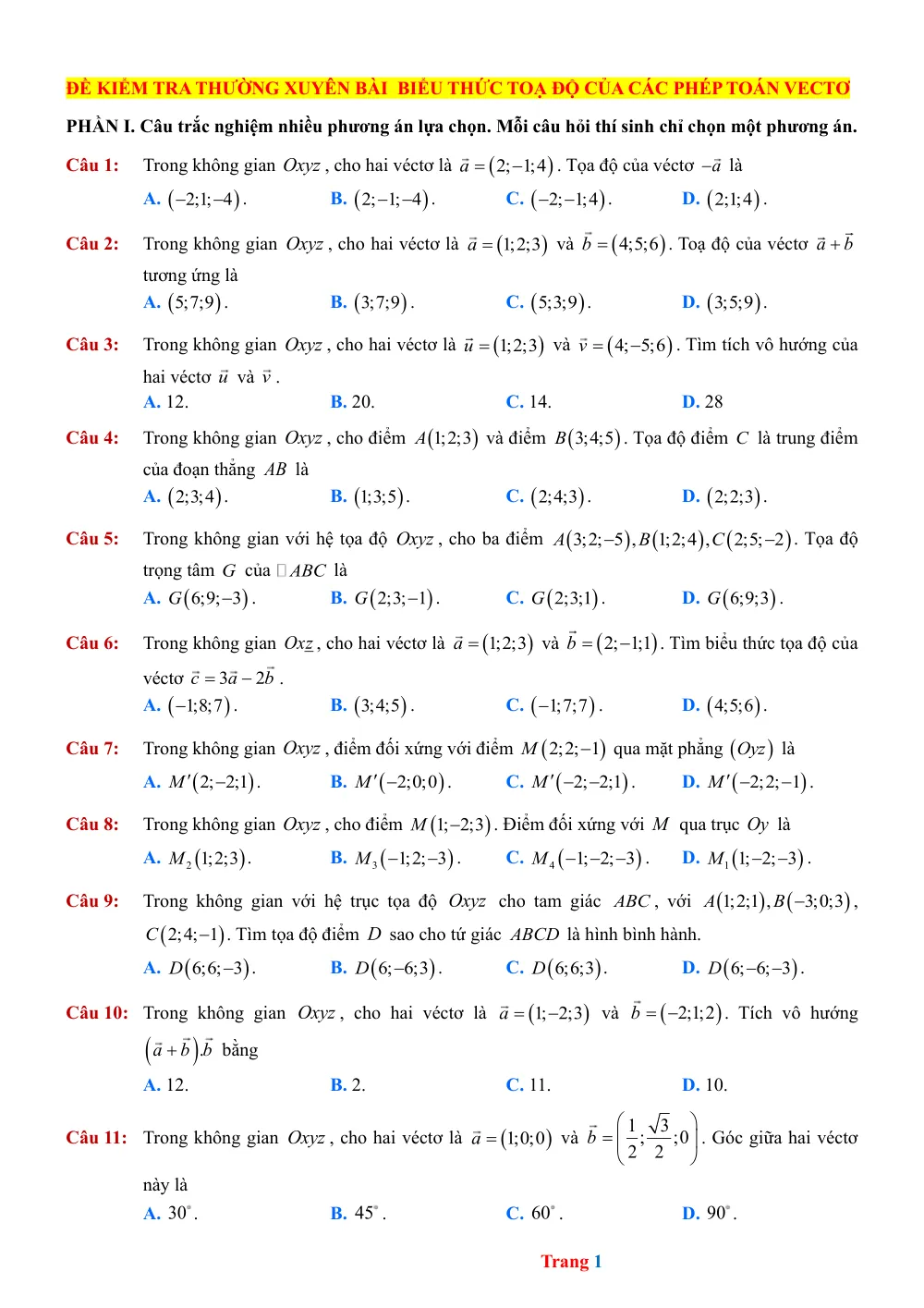 Xem trước trang 1 của "Biểu thức Tọa độ của các Phép toán Vecto"