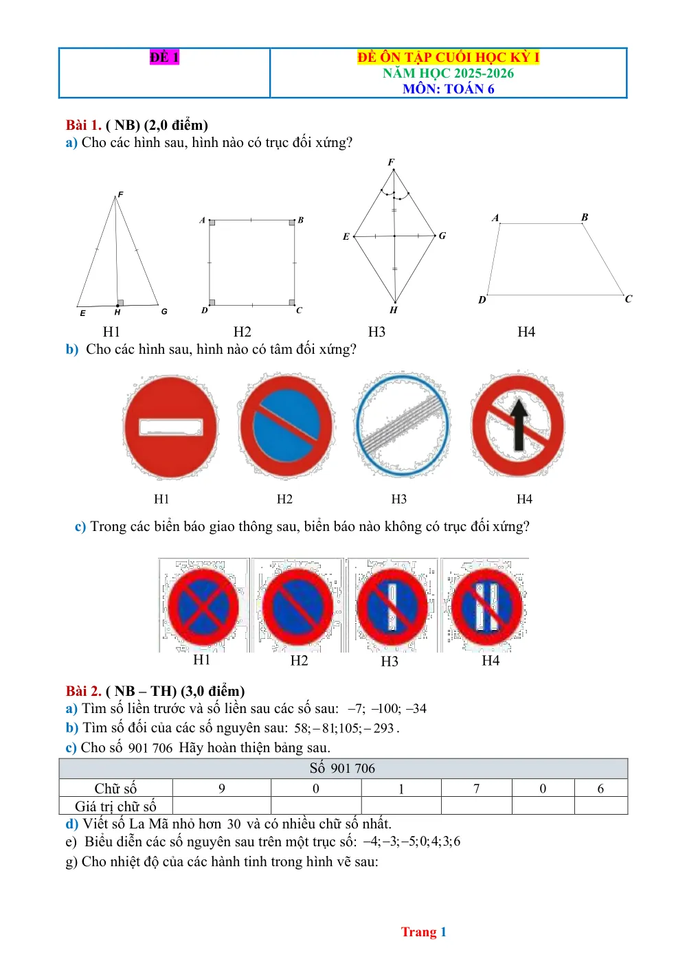 Xem trước trang 1 của "10 Đề Ôn Tập Cuối Học Kỳ I - Toán 6 - Năm Học 2025-2026"