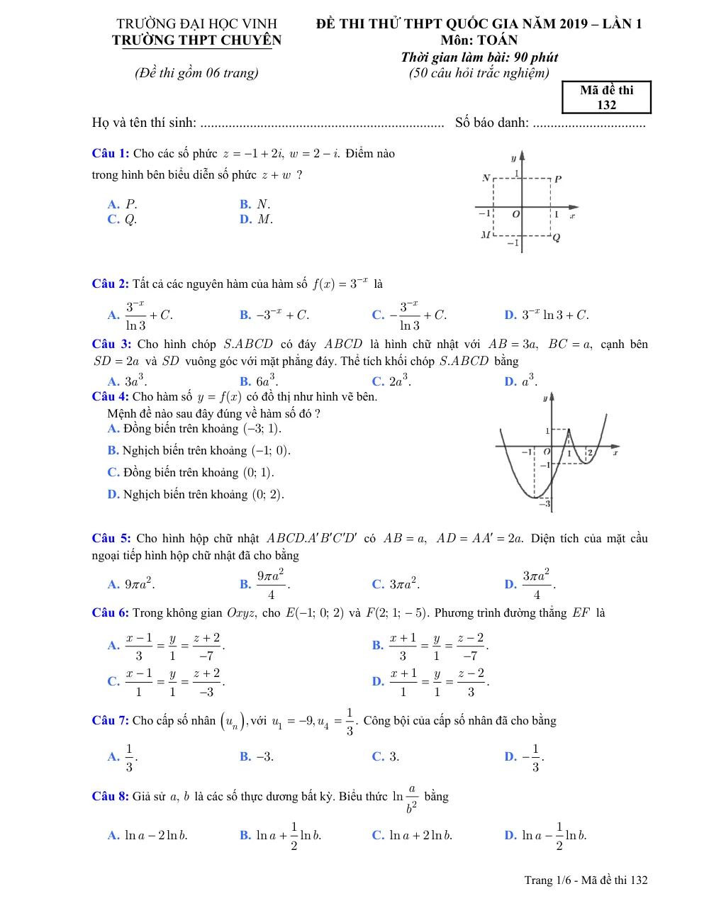 Xem trước trang 1 của "Đề thi thử Toán THPT Quốc gia 2019 Lần 1 - Trường THPT Chuyên Đại học Vinh - Nghệ An"