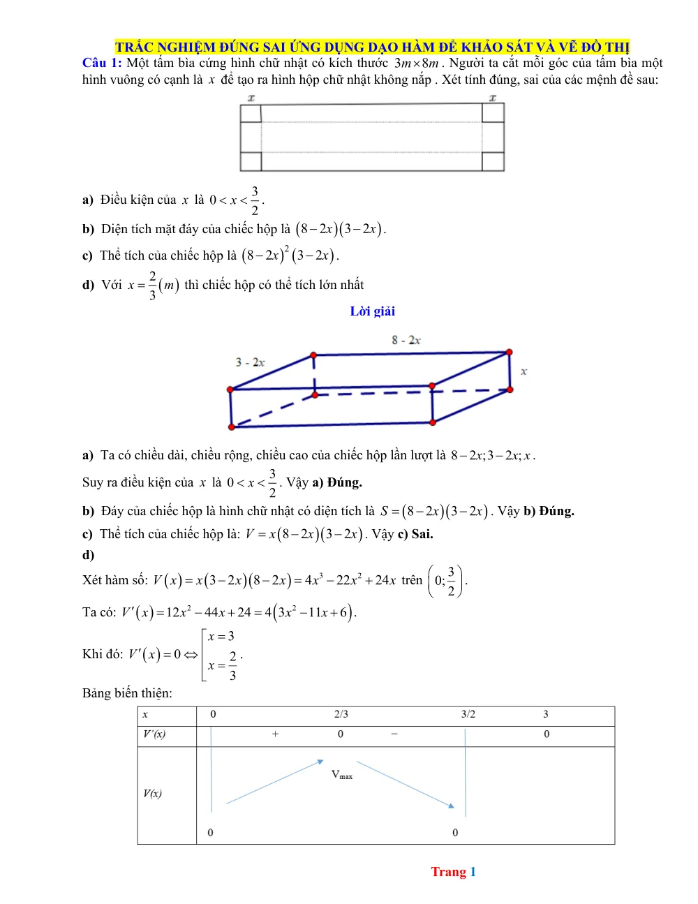 Xem trước trang 1 của "50 Bài Tập Trắc Nghiệm Đúng Sai Ứng Dụng Đạo Hàm Để Khảo Sát Và Vẽ Đồ Thị"