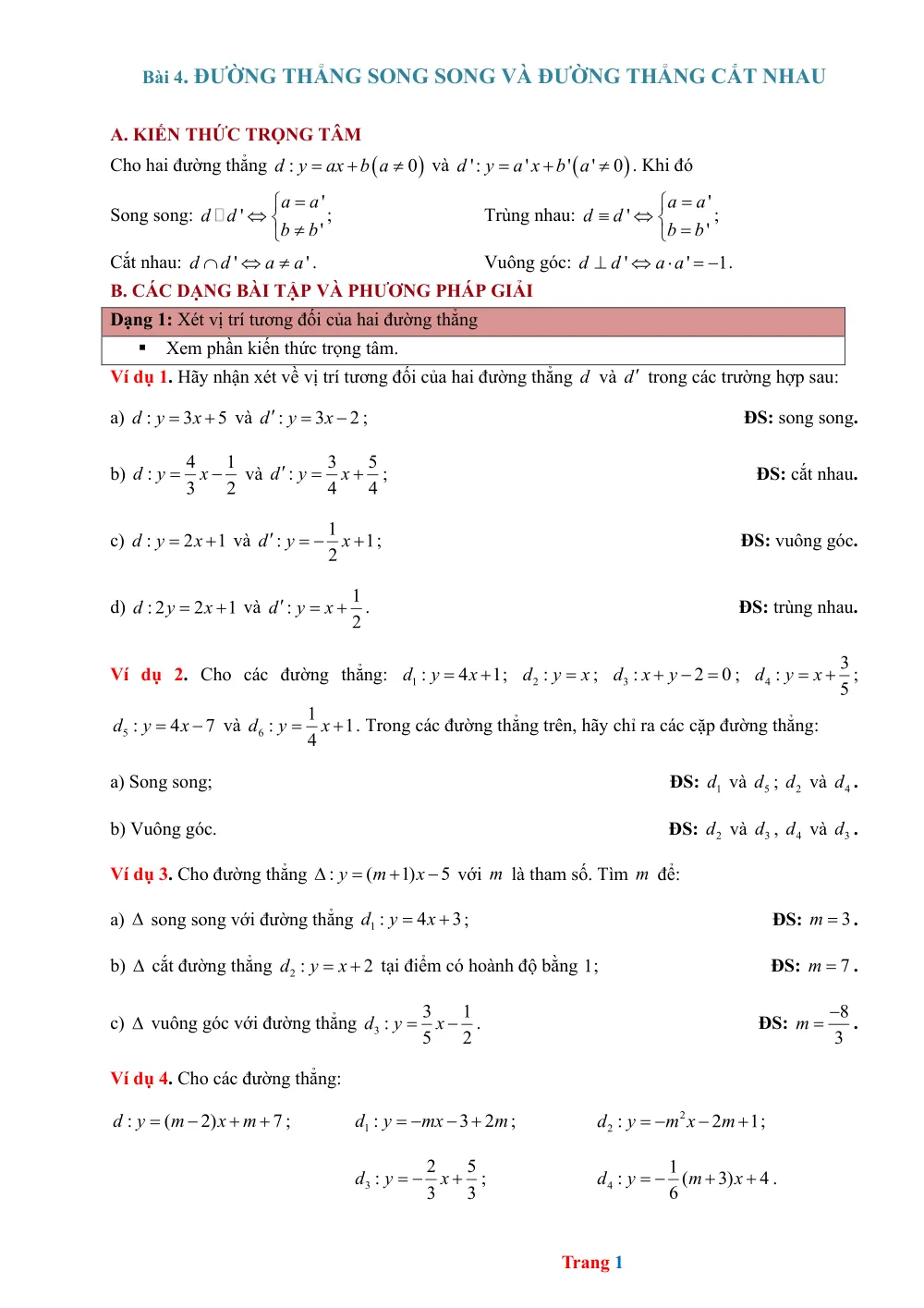 Xem trước trang 1 của "Bài 4. Đường thẳng song song và đường thẳng cắt nhau - Toán 9"