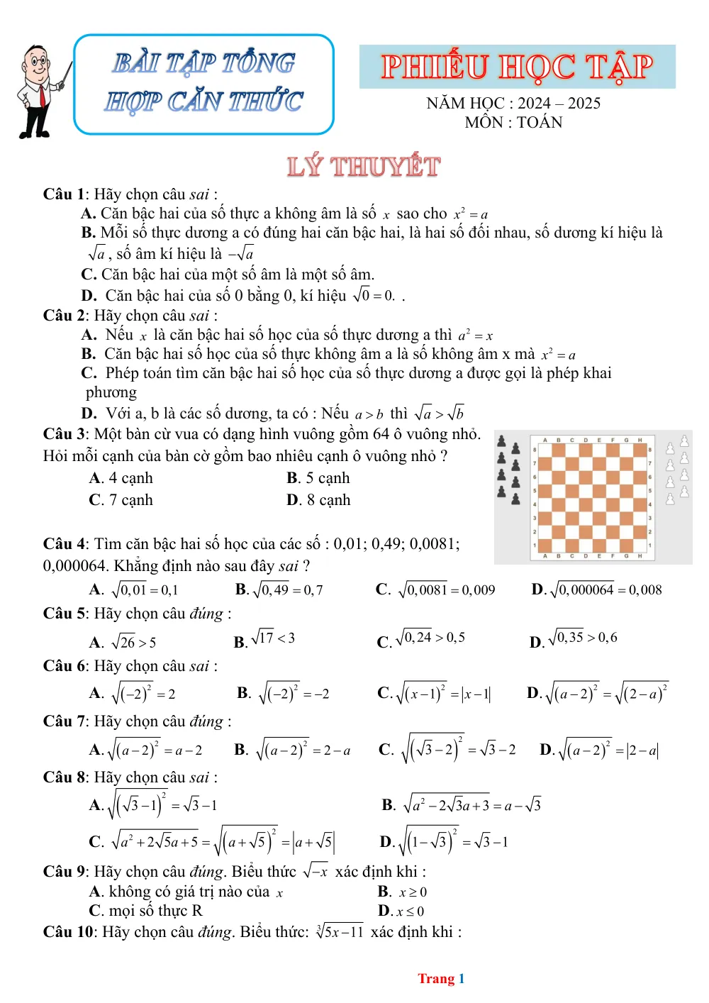 Xem trước trang 1 của "Bài tập tổng hợp Căn thức - Năm học 2024-2025"