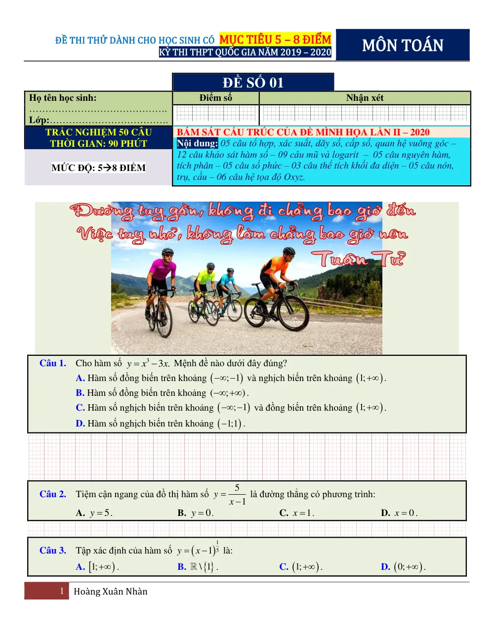 Xem trước trang 1 của "Bộ Đề Ôn Thi Tốt Nghiệp THPT 2020 - Môn Toán - Hoàng Xuân Nhàn"
