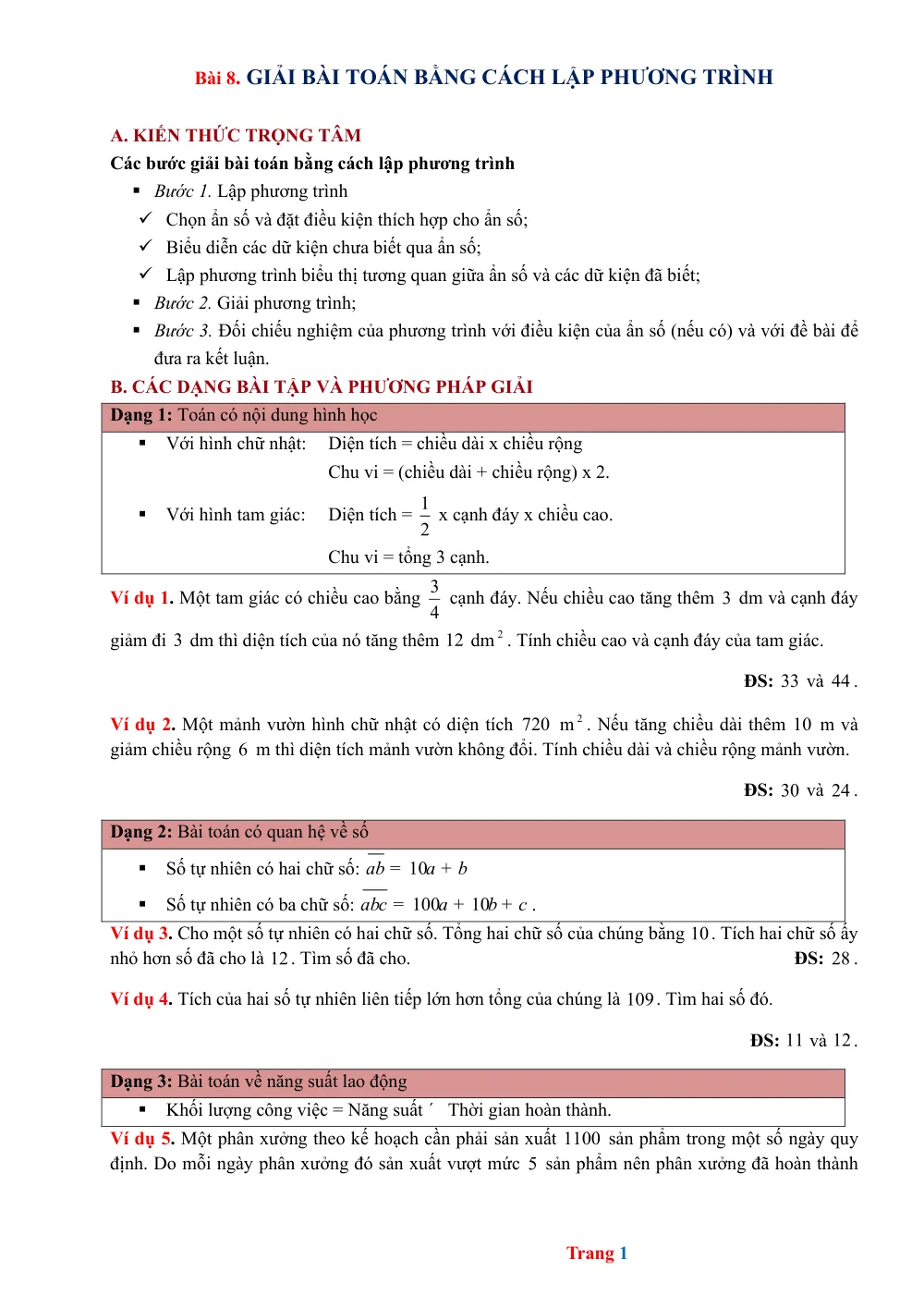 Xem trước trang 1 của "Bài 8. Giải bài toán bằng cách lập phương trình - Toán 9"