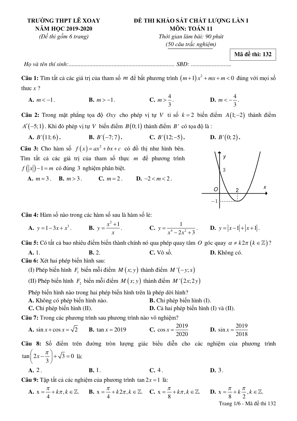 Xem trước trang 1 của "Đề Khảo Sát Chất Lượng Lần 1 Toán 11 Năm 2019-2020 - Trường THPT Lê Xoay - Vĩnh Phúc"