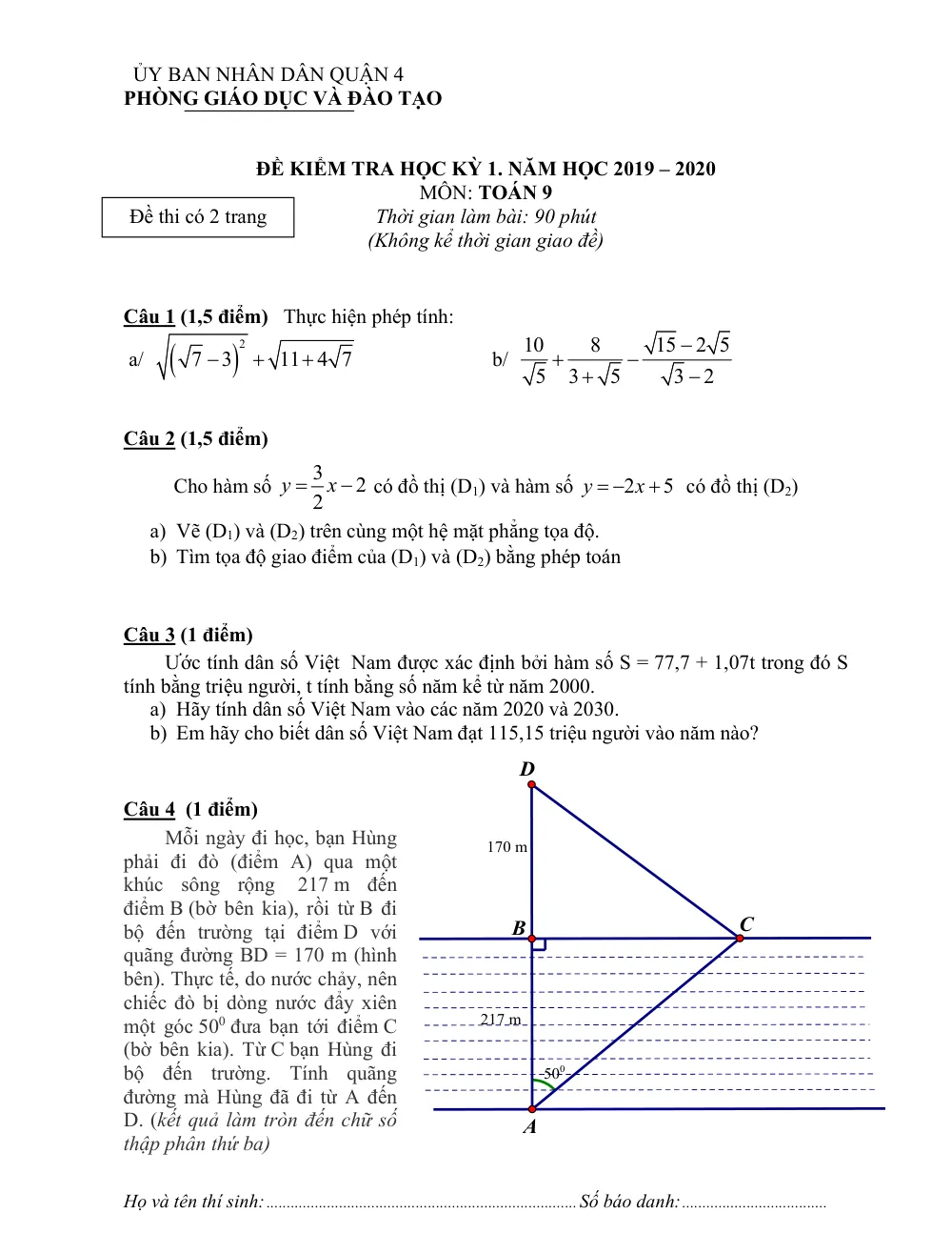 Xem trước trang 1 của "Đề Kiểm Tra Học Kỳ 1 Toán 9 Năm Học 2019-2020 - Quận 4, TP. Hồ Chí Minh"