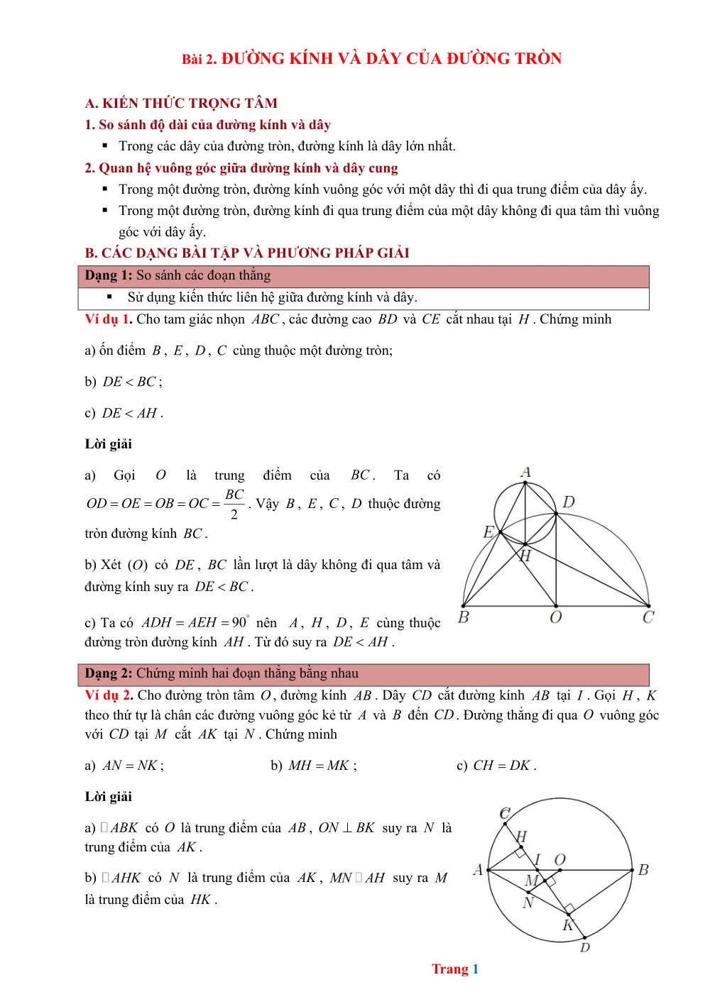 Xem trước trang 1 của "Bài 2. Đường kính và dây của đường tròn - Toán 9"