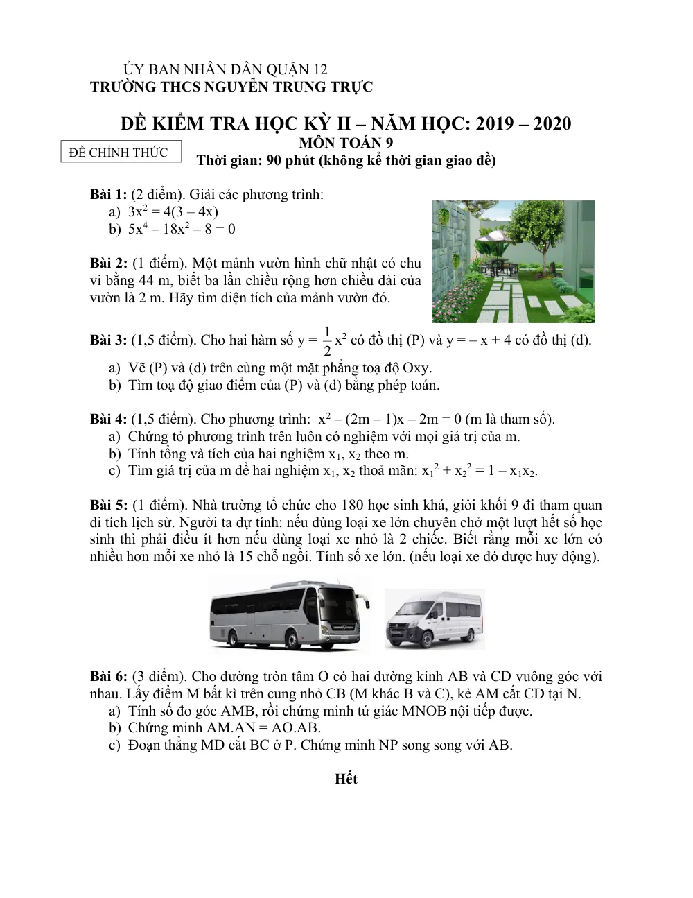 Xem trước trang 1 của "Đề Kiểm Tra Học Kỳ 2 Toán 9 - Trường THCS Nguyễn Trung Trực - Năm học 2019-2020 - TP. Hồ Chí Minh"