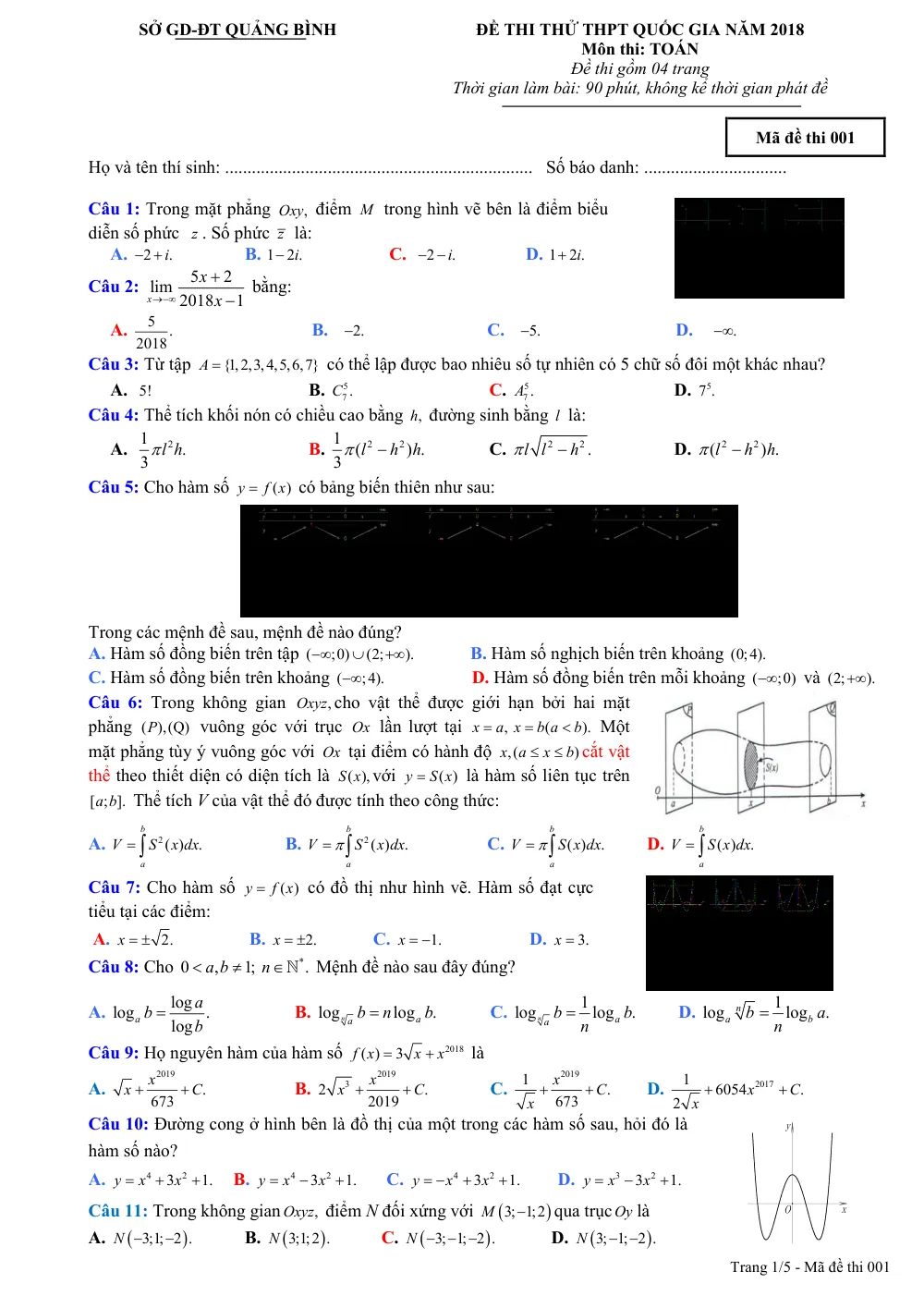 Xem trước trang 1 của "Đề Thi Thử THPT Quốc Gia 2018 - Môn Toán Lớp 12 - Sở GD-ĐT Quảng Bình"