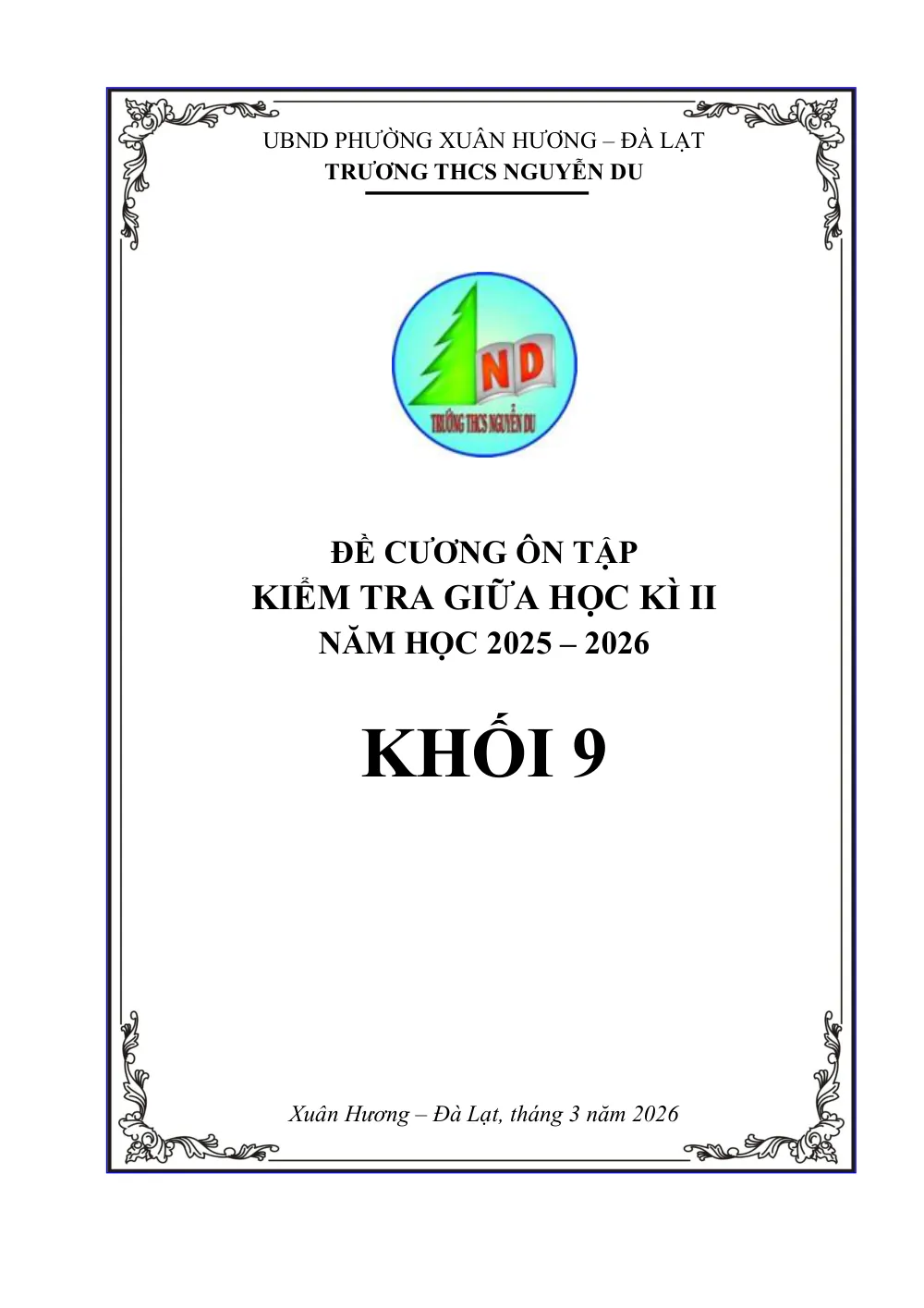 Xem trước trang 1 của "Đề Cương Ôn Tập Kiểm Tra Giữa Học Kỳ II - Toán 9 - Năm Học 2025-2026 - Trường THCS Nguyễn Du - Đà Lạt"