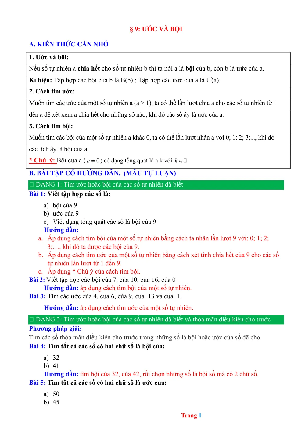 Xem trước trang 1 của "Bài tập Bài 9: Ước và Bội"