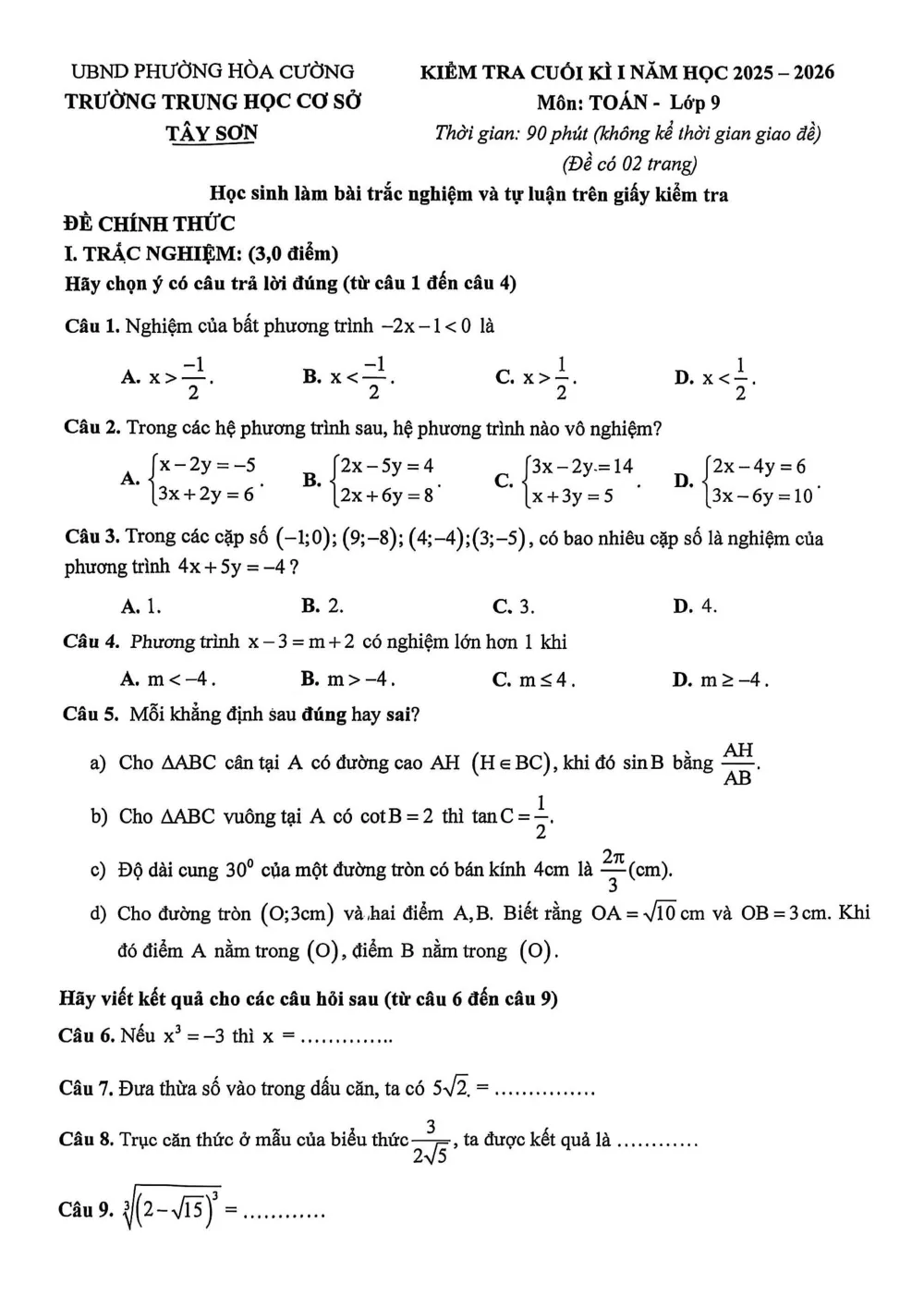 Xem trước trang 1 của "Đề cuối kỳ 1 Toán 9 - Trường THCS Tây Sơn - Đà Nẵng (2025-2026)"