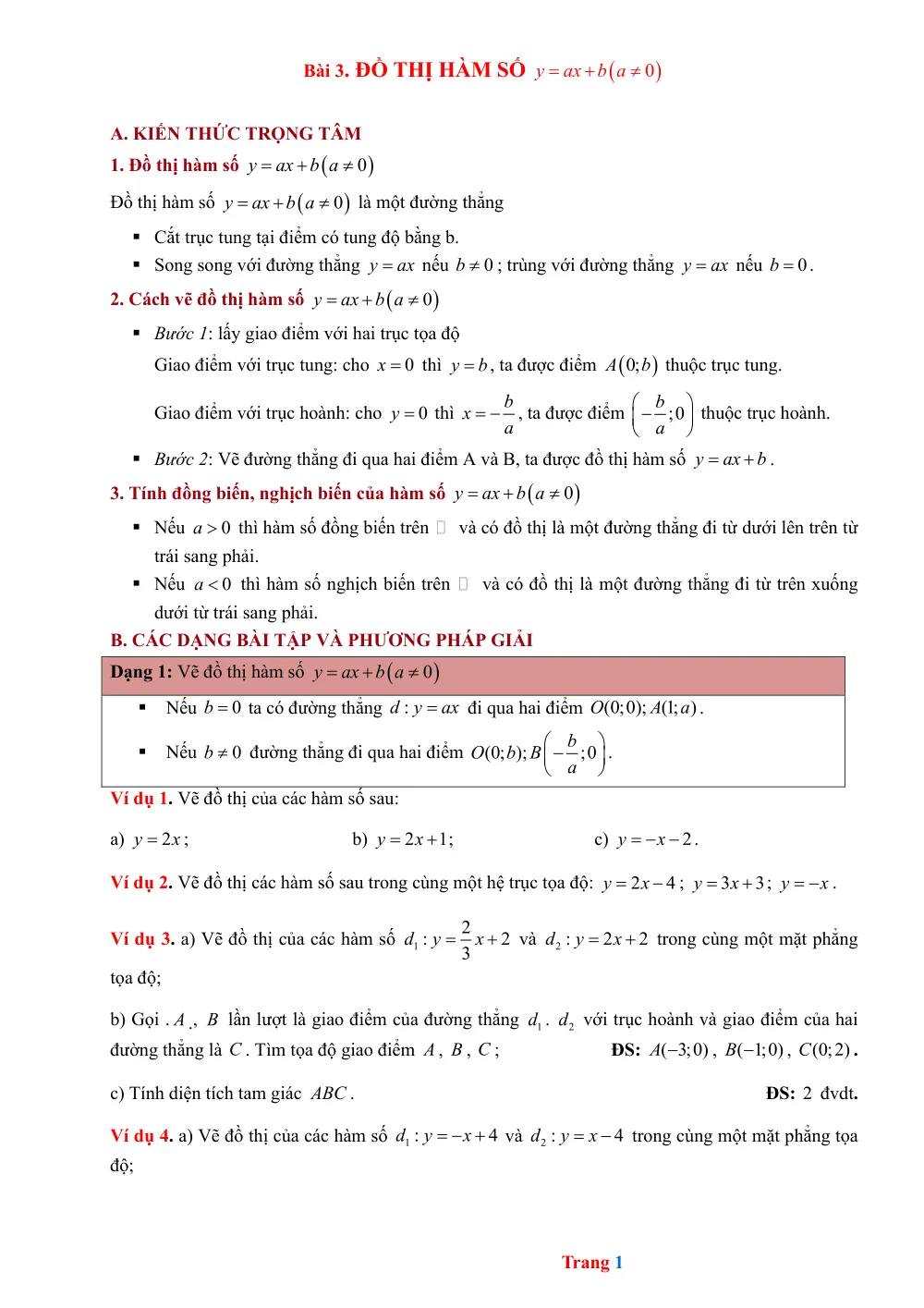 Xem trước trang 1 của "Bài 3. Đồ thị hàm số y=ax+b - Toán 9"