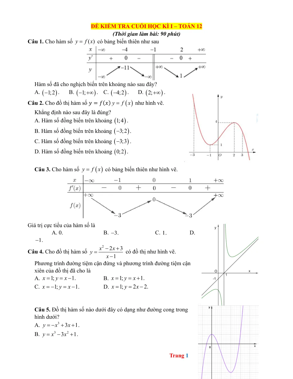 Xem trước trang 1 của "Đề Kiểm Tra Học Kỳ 1 - Toán 12"
