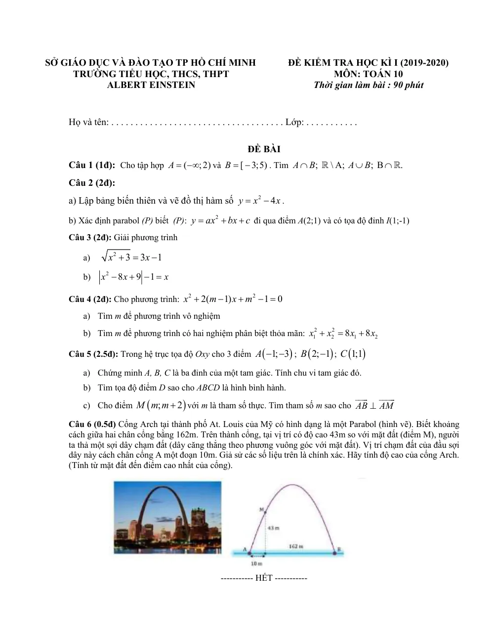 Xem trước trang 1 của "Đề Kiểm Tra Học Kỳ 1 Toán 10 - Trường Albert Einstein - TP. Hồ Chí Minh (2019-2020)"