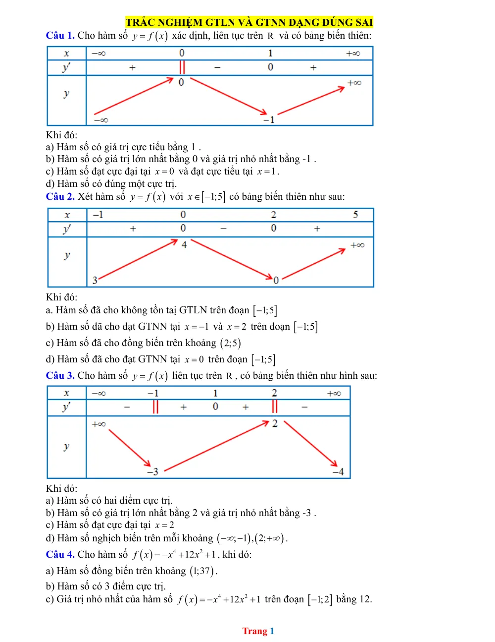 Xem trước trang 1 của "Trắc nghiệm GTLN và GTNN dạng Đúng Sai"