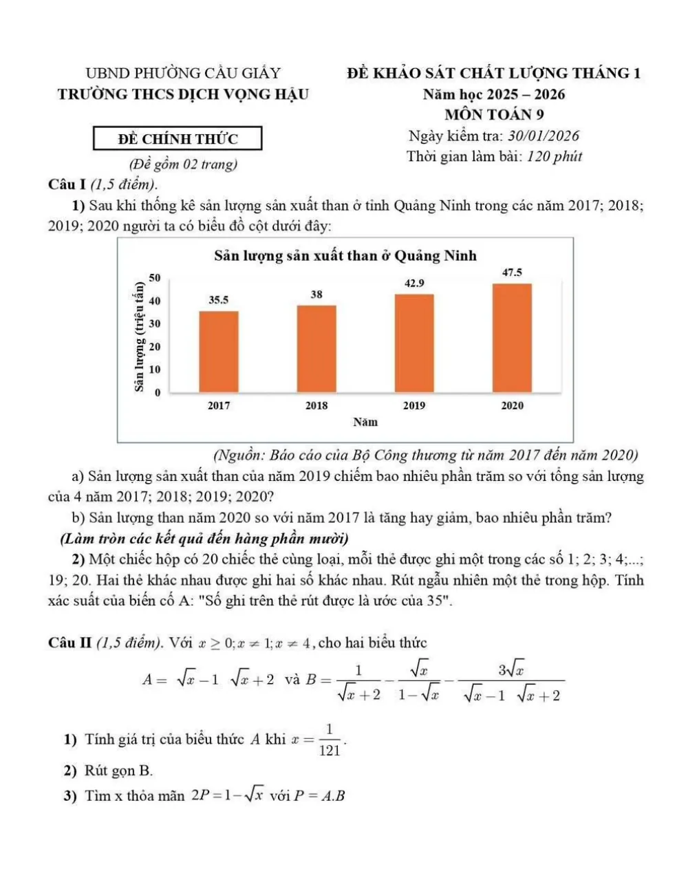 Xem trước trang 1 của "Đề Khảo Sát Toán 9 Tháng 1 Năm 2026 - Trường THCS Dịch Vọng Hậu - Hà Nội"