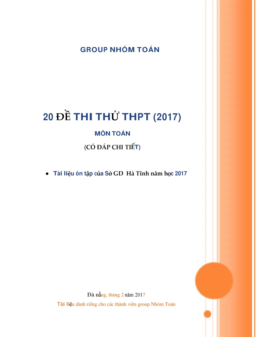 Xem trước trang 1 của "Đề Thi Thử THPT Quốc Gia 2017 - Môn Toán - Sở GD&ĐT Hà Tĩnh"