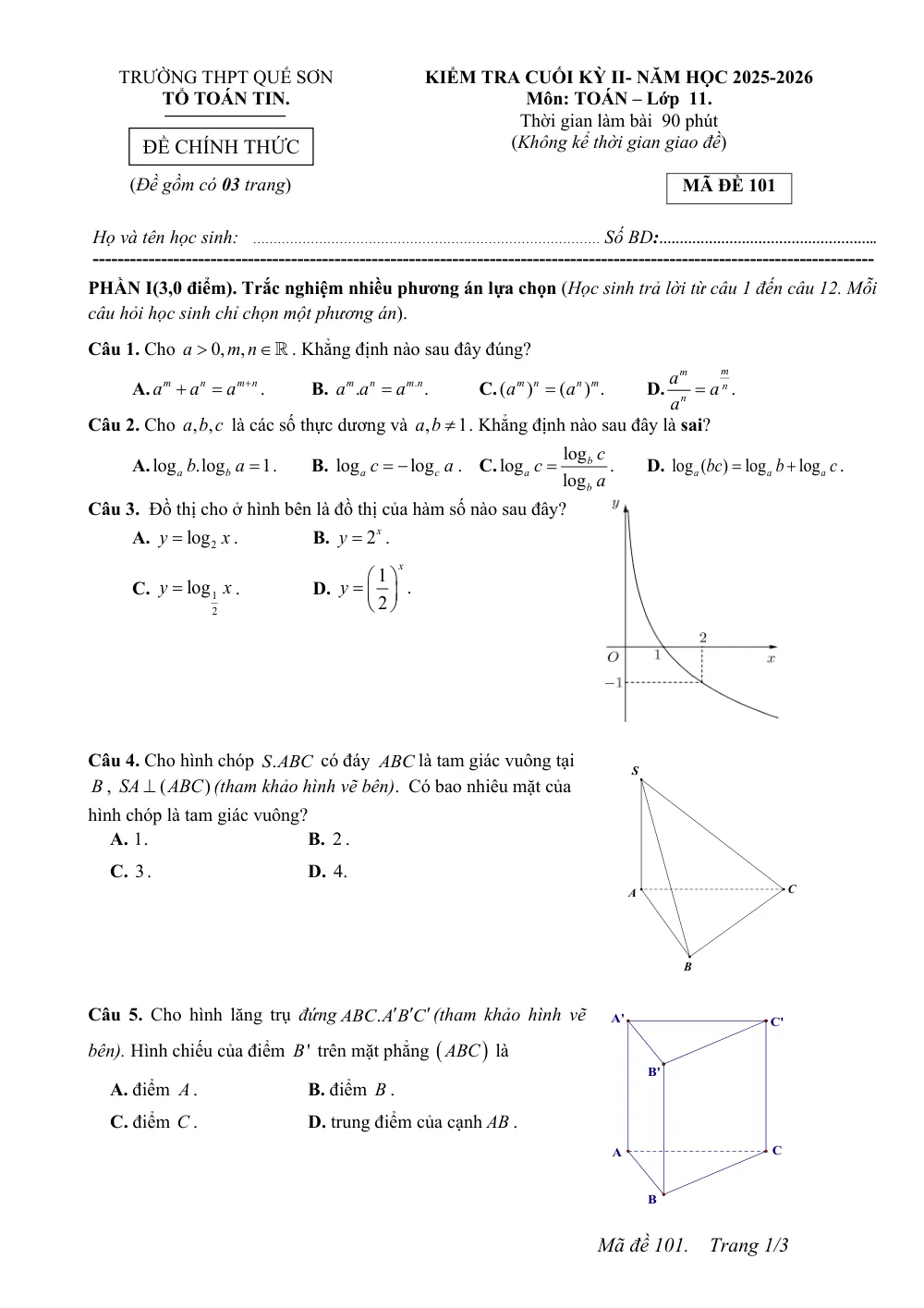Xem trước trang 1 của "Đề kiểm tra cuối kỳ II - Toán 11 - Năm học 2025-2026 - Trường THPT Quế Sơn - Đà Nẵng"