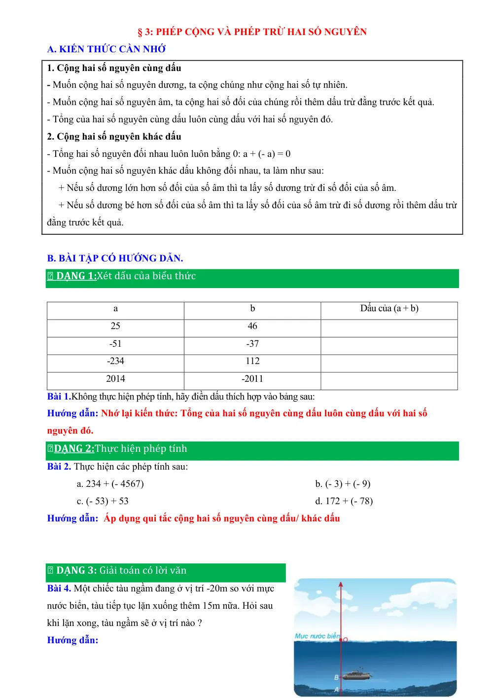 Xem trước trang 1 của "Bài tập Bài 3: Phép cộng và phép trừ hai số nguyên CTST"