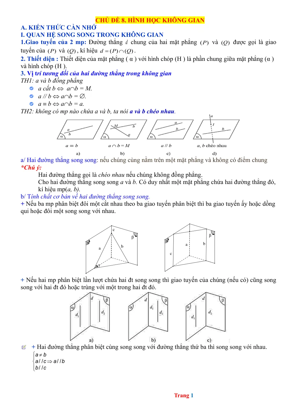 Xem trước trang 1 của "Chuyên đề Hình học không gian 11"