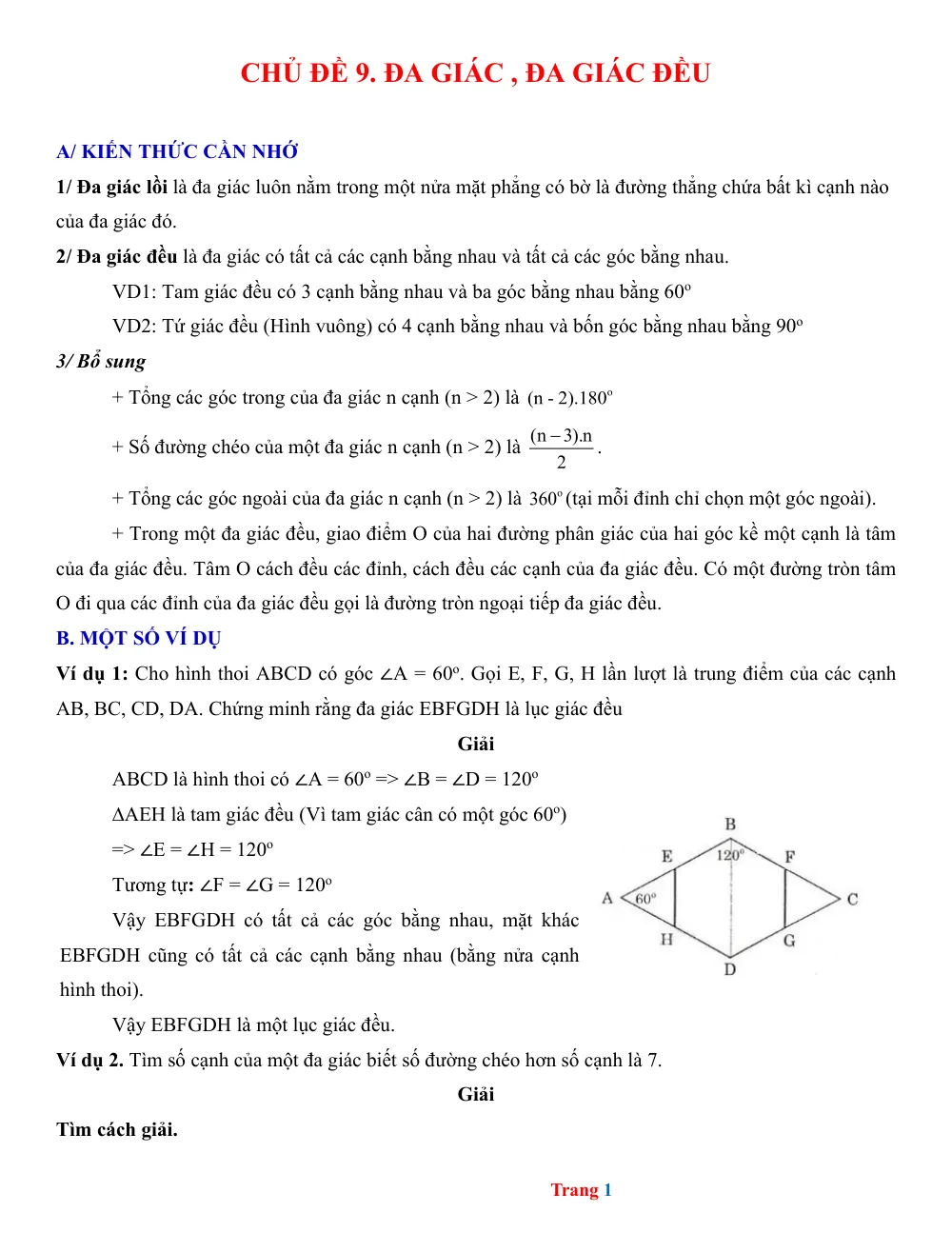 Xem trước trang 1 của "Chủ Đề 9: Đa Giác, Đa Giác Đều - Toán 8"