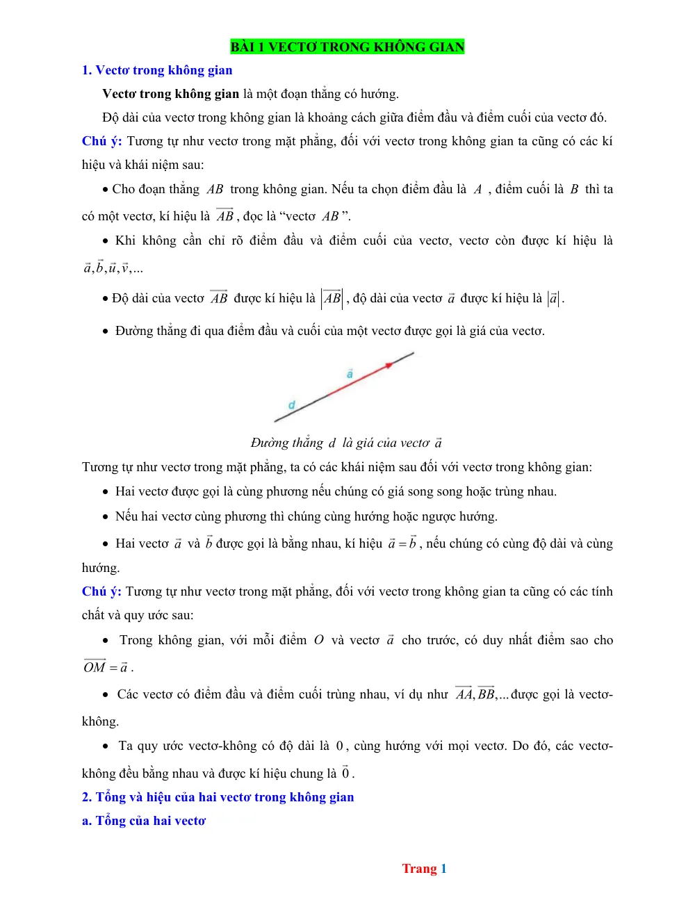 Xem trước trang 1 của "Lý thuyết Vectơ trong không gian - Toán 12"