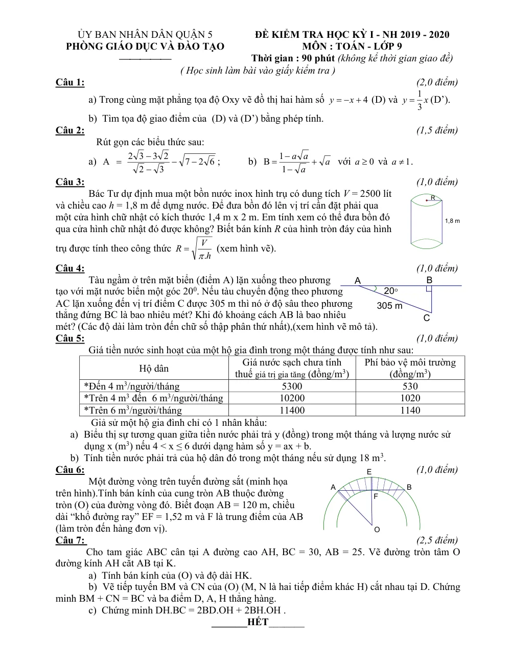 Xem trước trang 1 của "Đề Kiểm Tra Học Kỳ I Toán 9 - Năm học 2019-2020 - Quận 5, TP. Hồ Chí Minh"