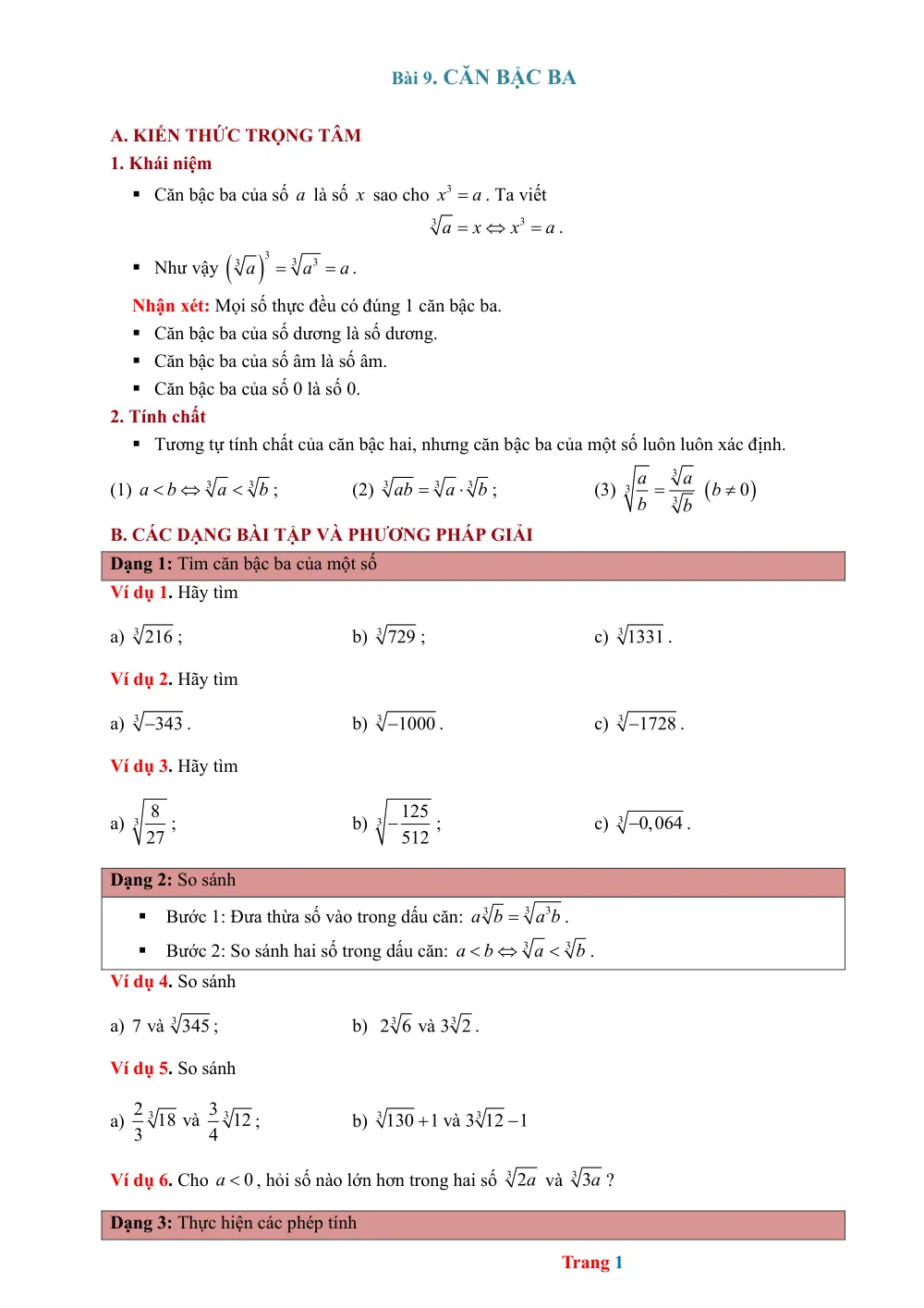 Xem trước trang 1 của "Toán 9 - Căn bậc ba - Bài 9"